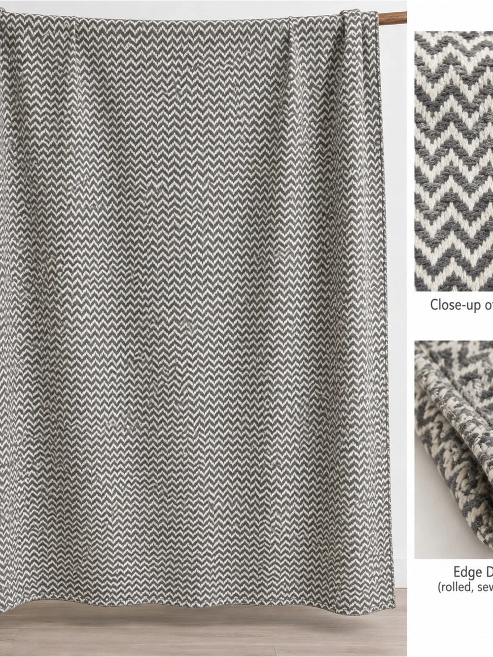 Threshold 100% Organic Cotton Full Queen Herringbone Blanket 88x82 Gray/White